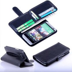 PU Leather Wallet Case For HTC One M8 Stand Design Business Man Flip Cover With 6 Card Holders