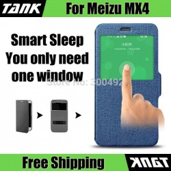 Tank original meizu mx4 phone EOT texture stand and flip leather case cover 5 colors skin pc hard glass winodw auto sleep
