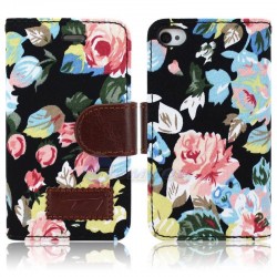 Pretty Flower Magnetic Stand Flip Style Leather Wallet Card Slot Case Cover For iPhone 4 4S Cell Phone