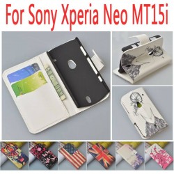 Print Pattern Leather Case Cover For Sony Ericsson Xperia Neo V MT11i MT15i phone bags,with stand function and card slots