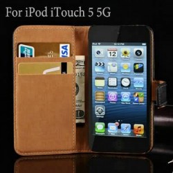 Real Leather Case For iPod Touch 5 iTouch 5 Book Stand Design Phone Back Cover with Card Slot Drop Ship YOTONE