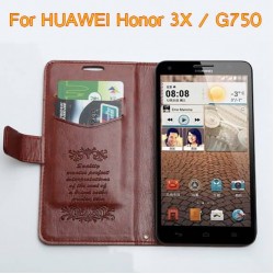 Retro Leather Stand Case For HUAWEI Honor 3X / G750 Luxury With 2 Card Holder,High Quality Flip Leather Cover
