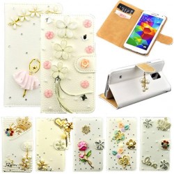 S3 Luxury Wallet Stand Flip PU Leather Diamond Girl Bowknot Cosmetic Mirror Case For Samsung Galaxy S 3 III I9300 Handmade Cover