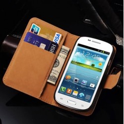 S3 Mini Stand Wallet Genuine Leather Case For Samsung Galaxy S3 Mini i8190 Bag Cover Black White Drop Ship