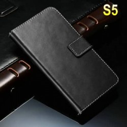 S5 Luxury Genuine Leather Stand Wallet Case For Samsung Galaxy S5 I9600 Phone Bag Cover with Card Holder Black 10 Pcs/lot