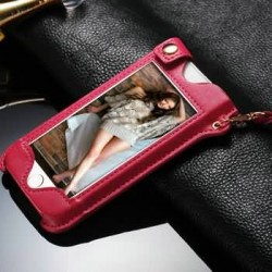 Stand leather wallet case for Apple iPhone5 5s with wrist strap luxury phone cover for iPhone 5g 5 free film black brown color