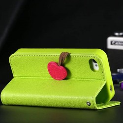 1pcs/lot Cherry heart stand Case for Apple iPhone 5 5G PU leather wallet stand cover YXF00292