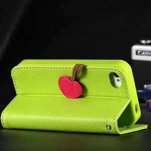 Buy 1pcs/lot Cherry heart stand Case for Apple iPhone 5 5G PU leather wallet stand cover YXF00292 online