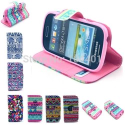 TPU Soft Case Cover for Samsung Galaxy S3 Mini i8190 with card holder flip leather wallet stand phone bag pouch BE2404