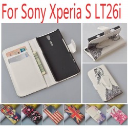 Battery housing Flip leather Case for Sony LT26i Xperia S / Xperia Arc HD Cover with stand and card holder free screen protector