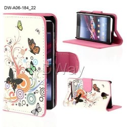 Wallet Leather Case For Sony Xperia E1 Flower Butterfly Book Stand Flip Cover Case Cell Phone Shell 1PC