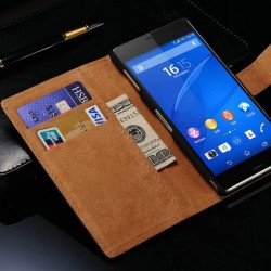 Wallet Phone Bag For Sony Xperia Z3 Vintage Genuine Leather Case With Stand 2 Card Holders 1 Bill Site Drop Ship