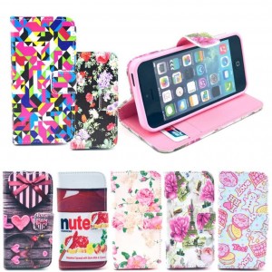Buy Wallet Style Flip Case with Cute Flower Eiffel Cartoon Print For iphone 4/4S 4G Stand PU Leather Cell Phone Protective Bag Cover online